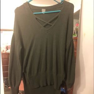 GREEN SWEATER WITH STRAPS IN THE FRONT!